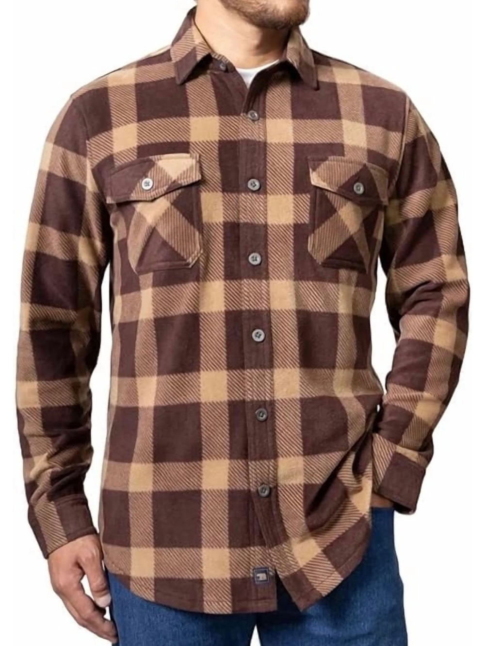 Freedom Foundry Men's Brown and Tan Plaid Button-Up Shirt
